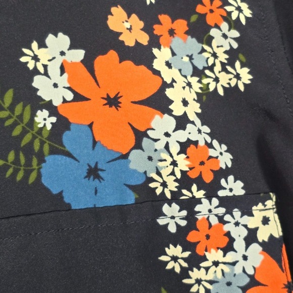 Michael Kors Blouse Womens 3X Blue Floral Zip Front Roll Tab Sleeve Office - Picture 5 of 12